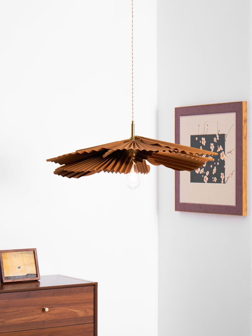 Pendant Light with Pleated Kraft Paper Petal Shade
