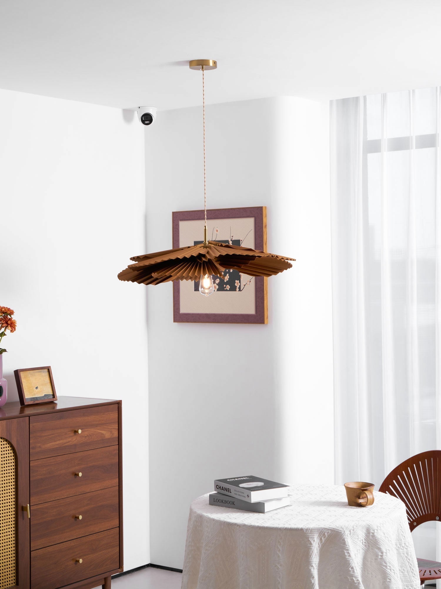 Pendant Light with Pleated Kraft Paper Petal Shade