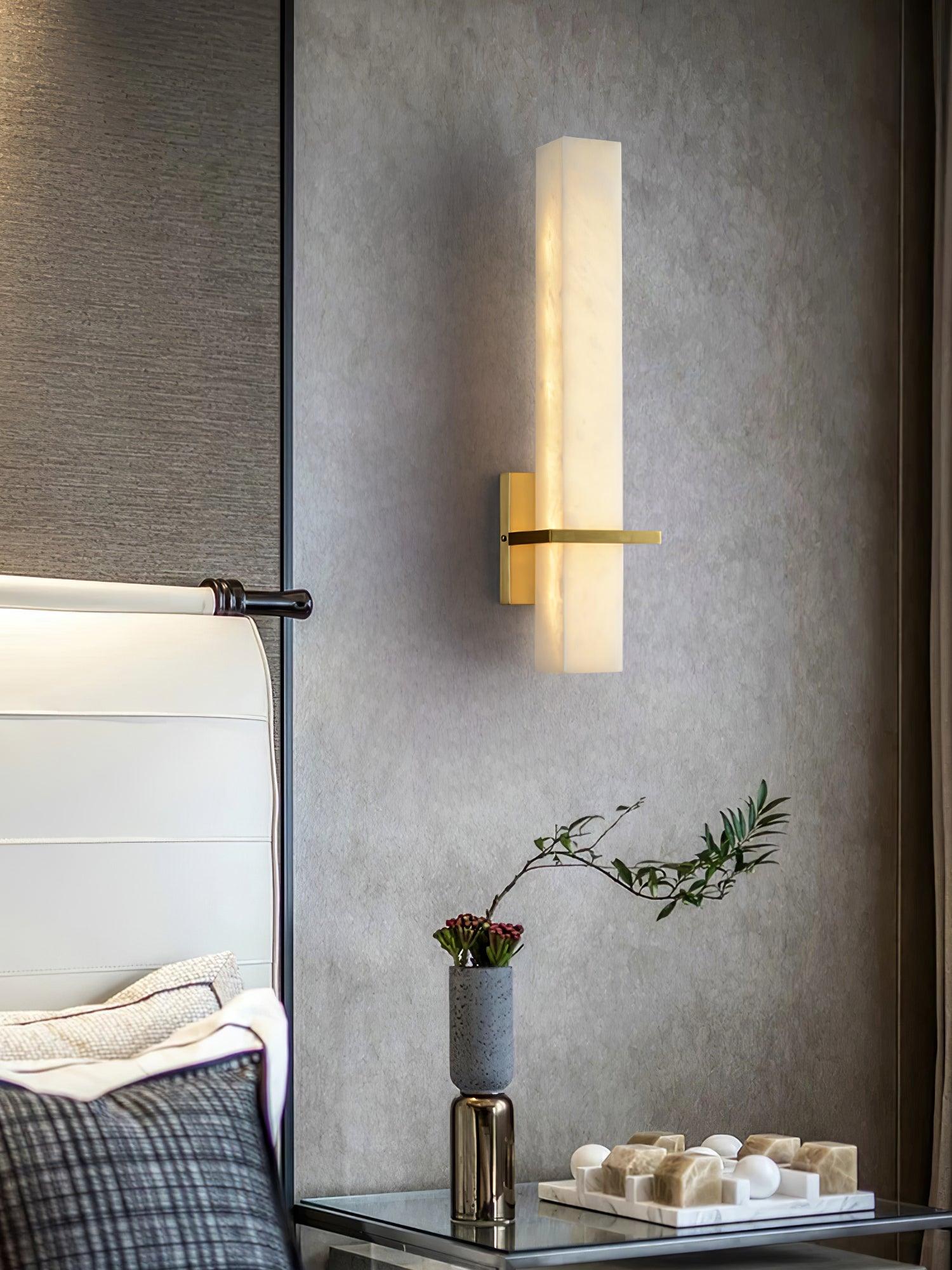 Luste  Alabaster Wall Sconce  Brass Band  Shape
