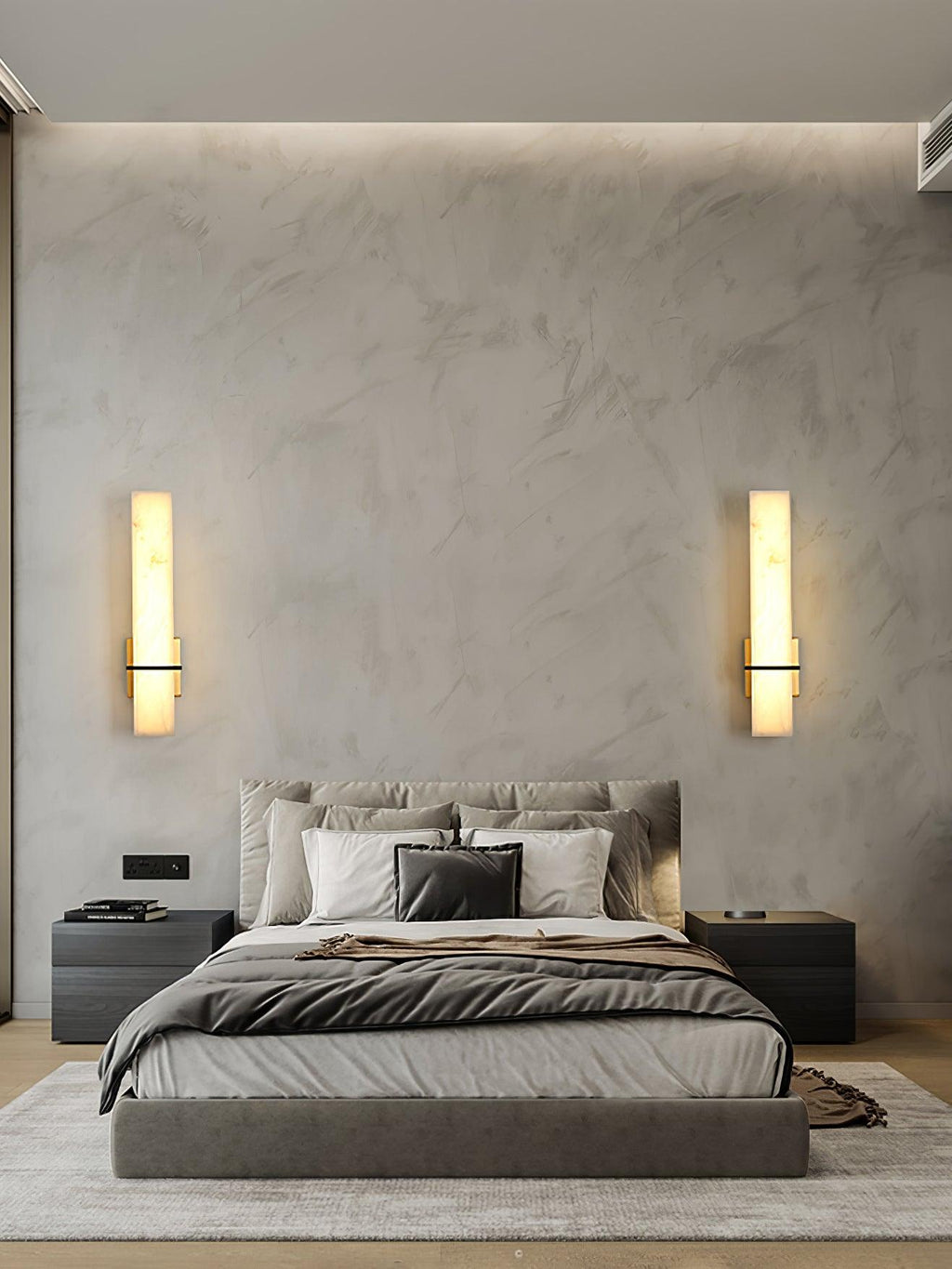 Luste  Alabaster Wall Sconce  Brass Band  Shape