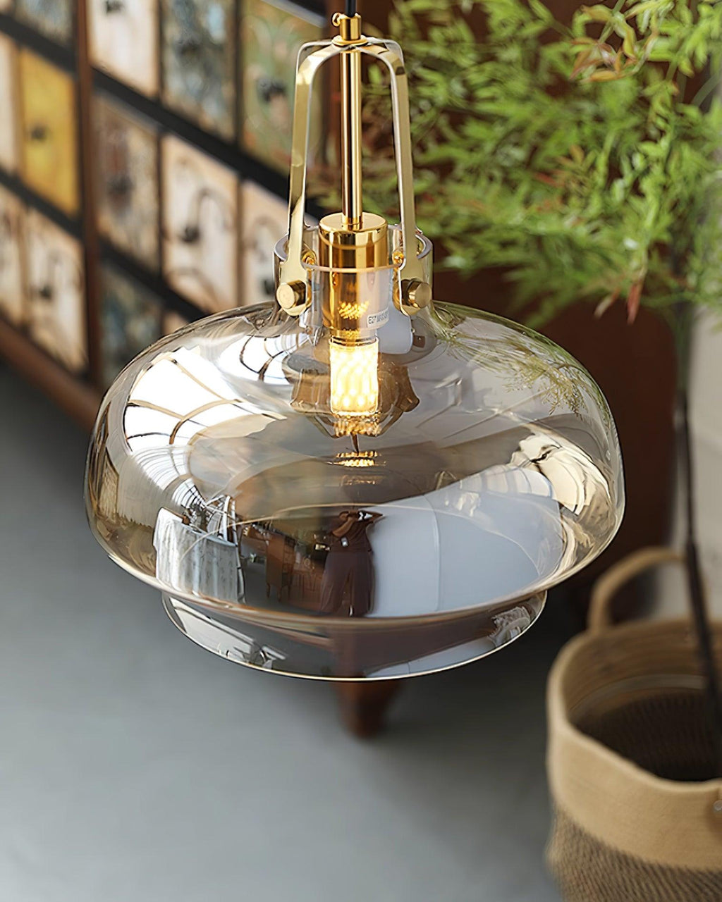 Aurelin Amber Glass Pendant Light with Brass Fittings