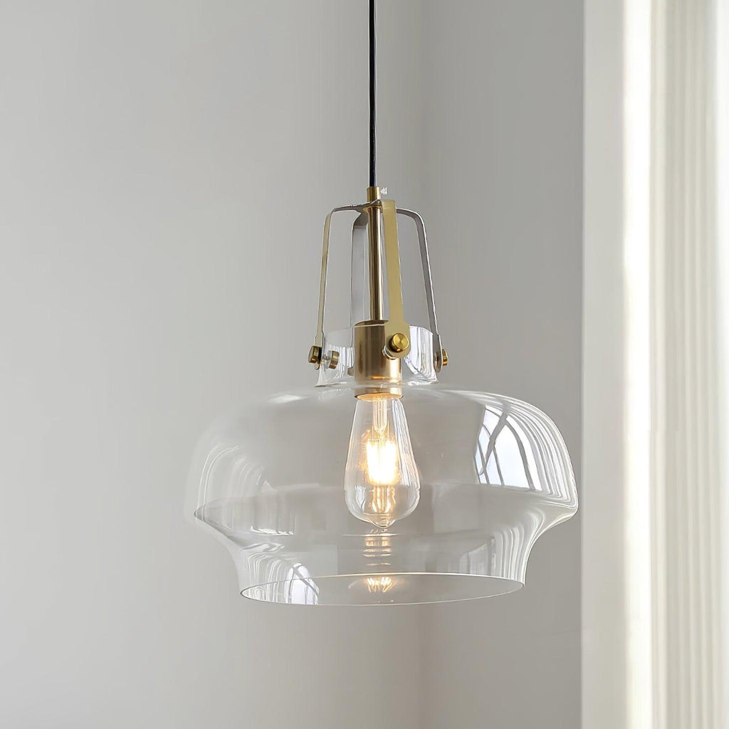 Aurelin Amber Glass Pendant Light with Brass Fittings