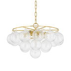 Aurora Chandelier Clear Glass Globe Aged Brass Elegant