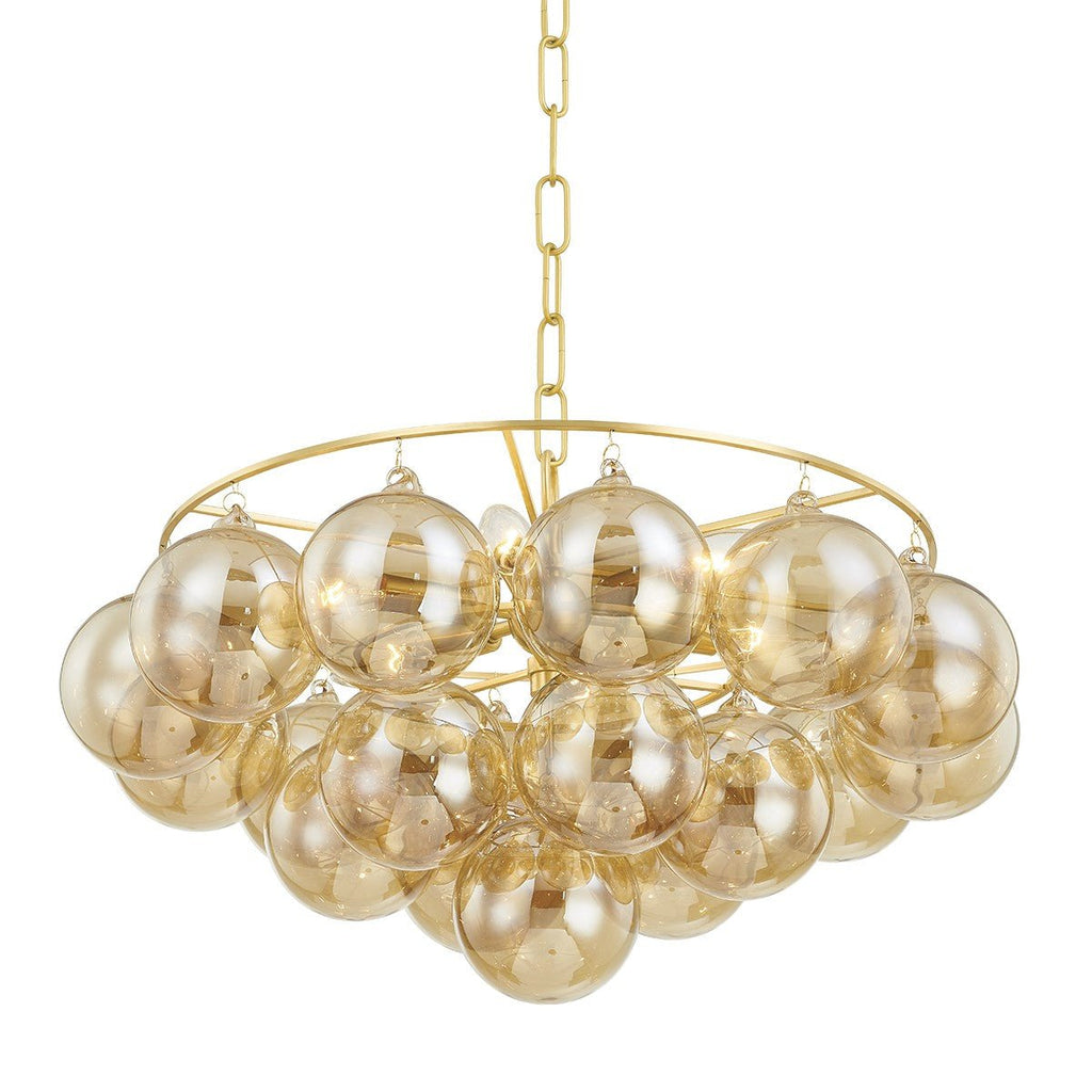 Aurora Chandelier Clear Glass Globe Aged Brass Elegant