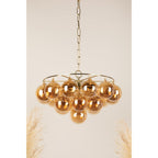 Aurora Chandelier Clear Glass Globe Aged Brass Elegant