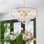 Aurora Chandelier Clear Glass Globe Aged Brass Elegant