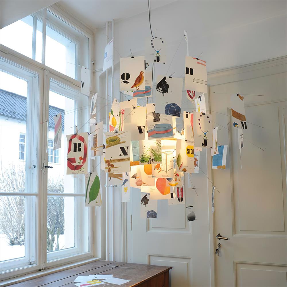 Chandelier Paper and Metal Colorful White Cards Whimsical Modern