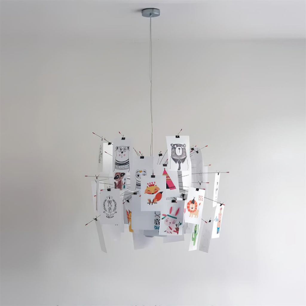 Chandelier Paper and Metal Colorful White Cards Whimsical Modern