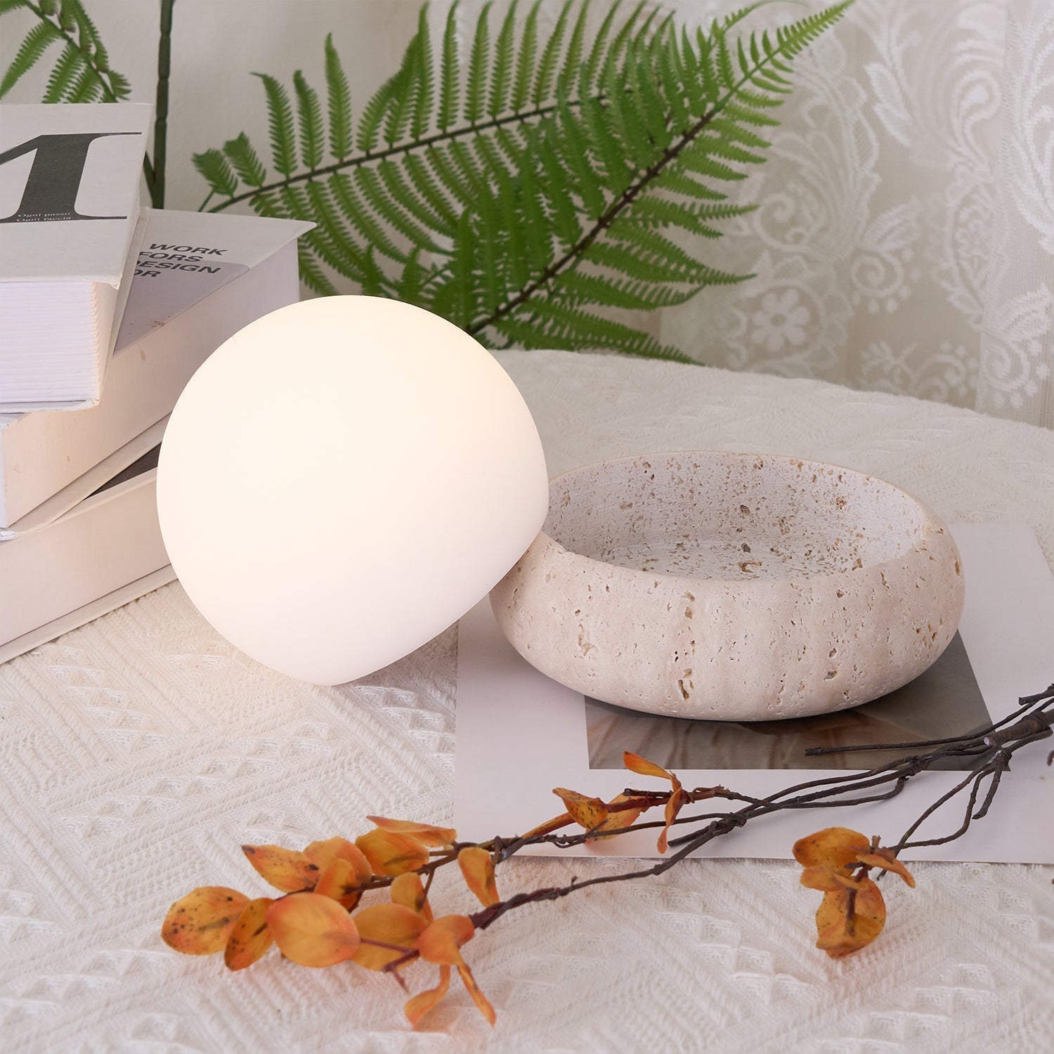 Riita Travertine Globe Table Lamp  Mini Maga