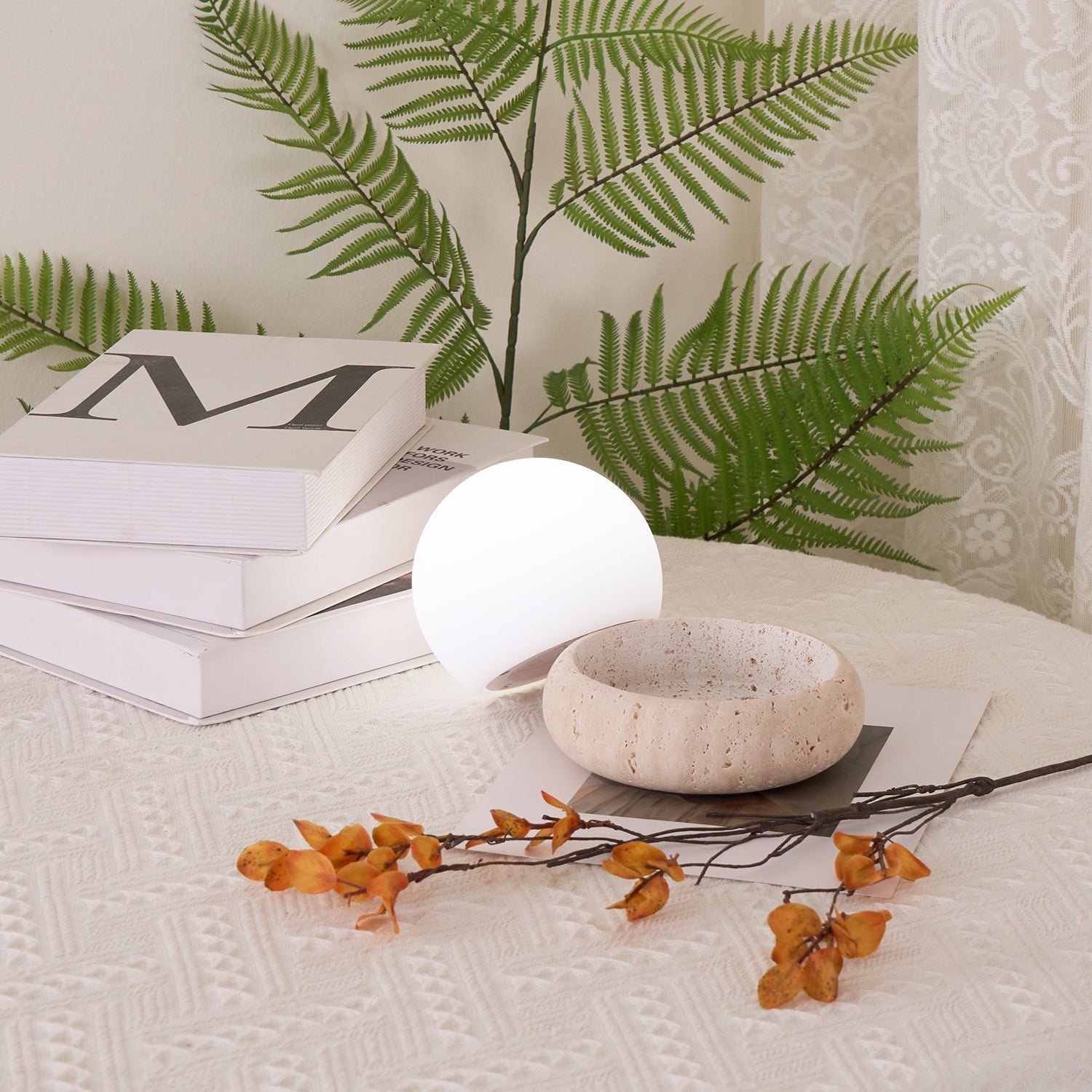 Riita Travertine Globe Table Lamp  Mini Maga