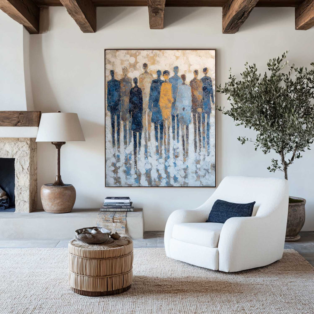 Abstract Crowd of People Oil Painting Neutral