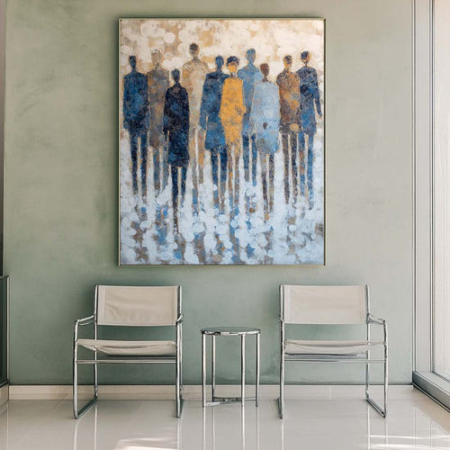 Abstract Crowd of People Oil Painting Neutral