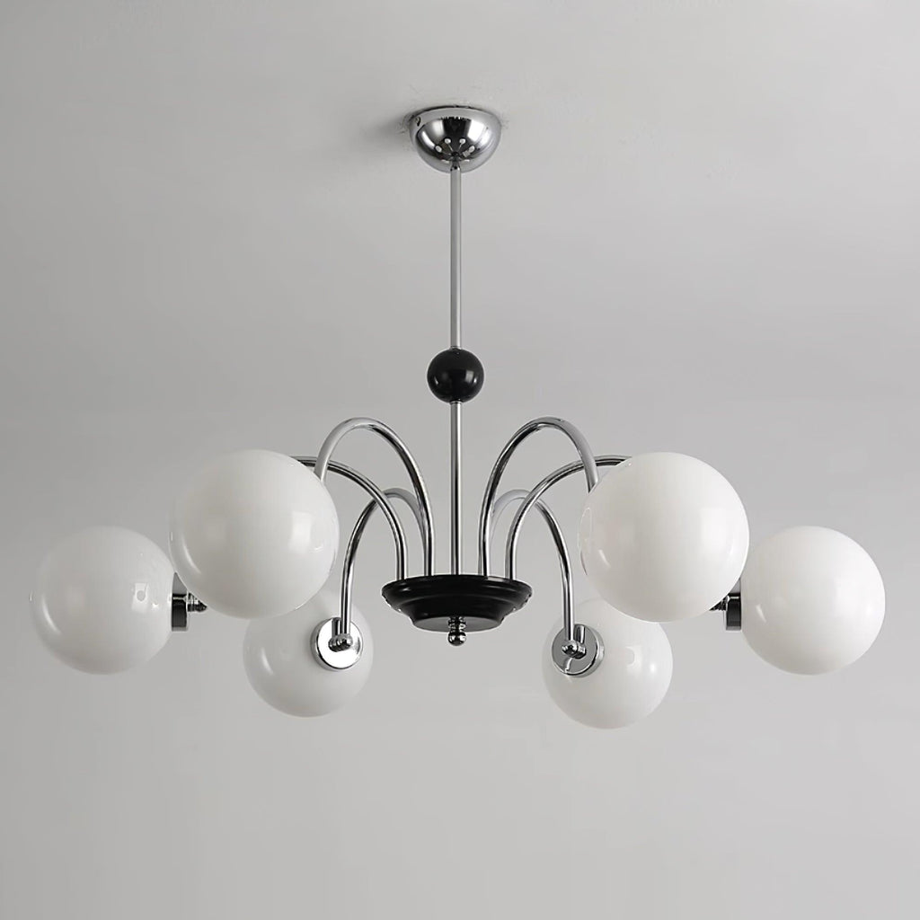 Chandelier Curved Arms Globe Shades Modern Retro Style Dining
