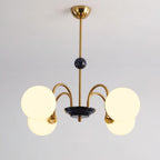 Chandelier Curved Arms Globe Shades Modern Retro Style Dining