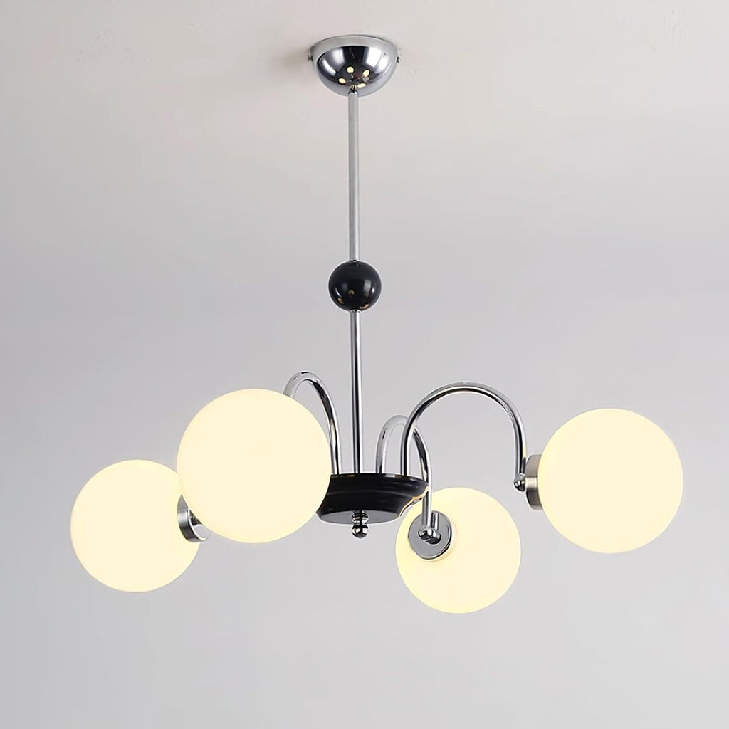 Chandelier Curved Arms Globe Shades Modern Retro Style Dining