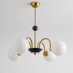Chandelier Curved Arms Globe Shades Modern Retro Style Dining