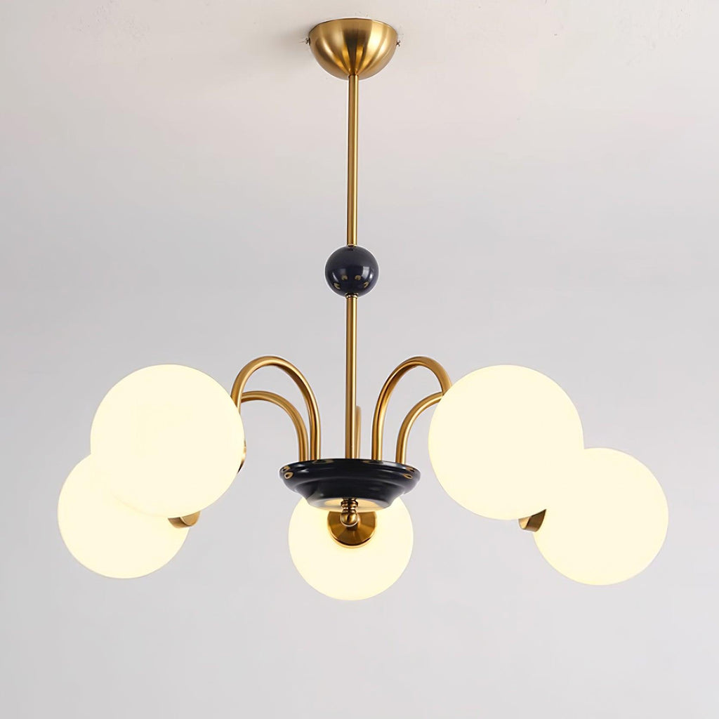 Chandelier Curved Arms Globe Shades Modern Retro Style Dining