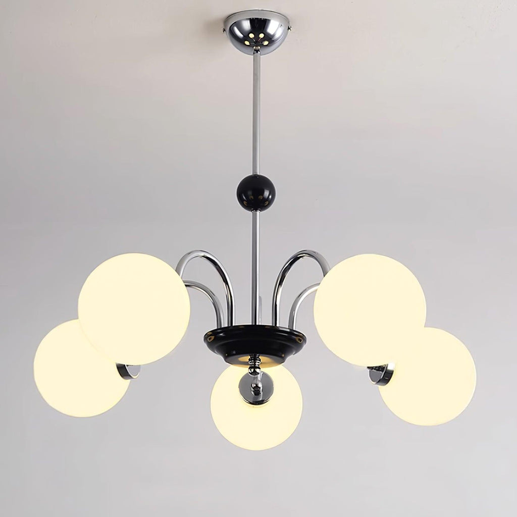 Chandelier Curved Arms Globe Shades Modern Retro Style Dining