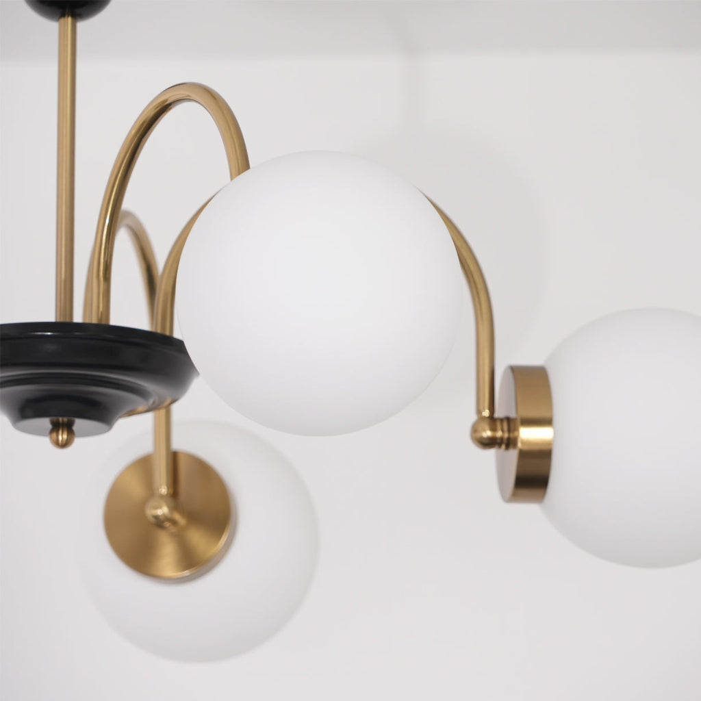 Chandelier Curved Arms Globe Shades Modern Retro Style Dining