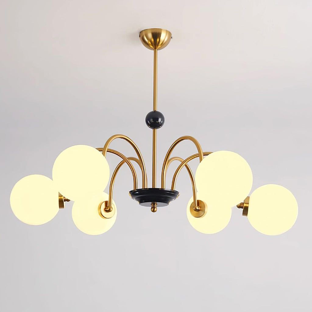 Chandelier Curved Arms Globe Shades Modern Retro Style Dining