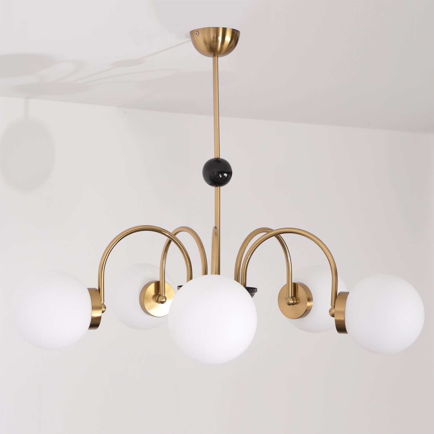Chandelier Curved Arms Globe Shades Modern Retro Style Dining