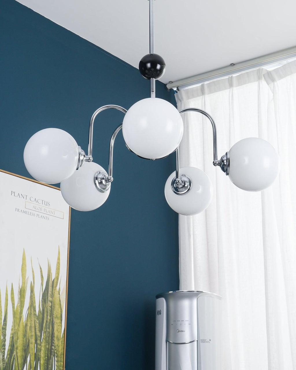 Chandelier Curved Arms Globe Shades Modern Retro Style Dining