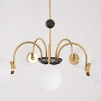 Chandelier Curved Arms Globe Shades Modern Retro Style Dining