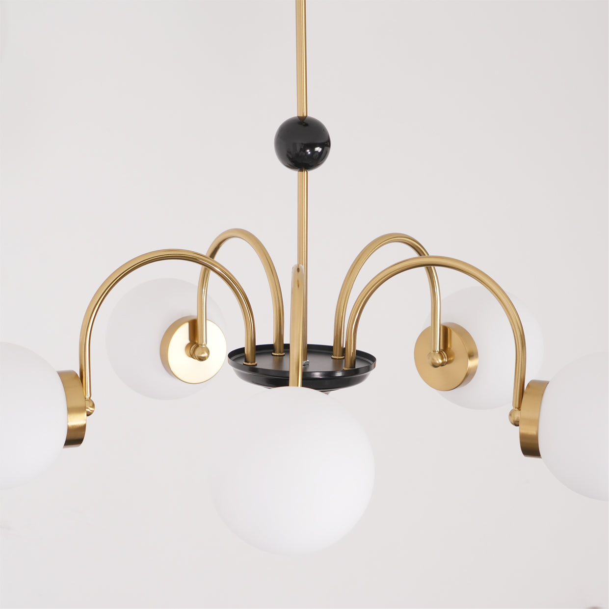 Chandelier Curved Arms Globe Shades Modern Retro Style Dining