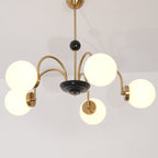 Chandelier Curved Arms Globe Shades Modern Retro Style Dining