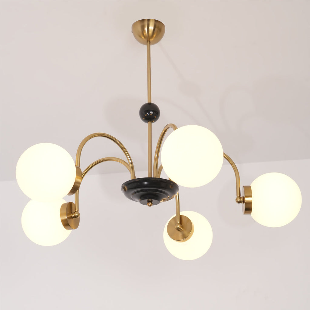 Chandelier Curved Arms Globe Shades Modern Retro Style Dining