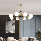 Chandelier Curved Arms Globe Shades Modern Retro Style Dining