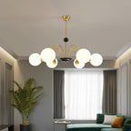 Chandelier Curved Arms Globe Shades Modern Retro Style Dining