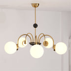 Chandelier Curved Arms Globe Shades Modern Retro Style Dining