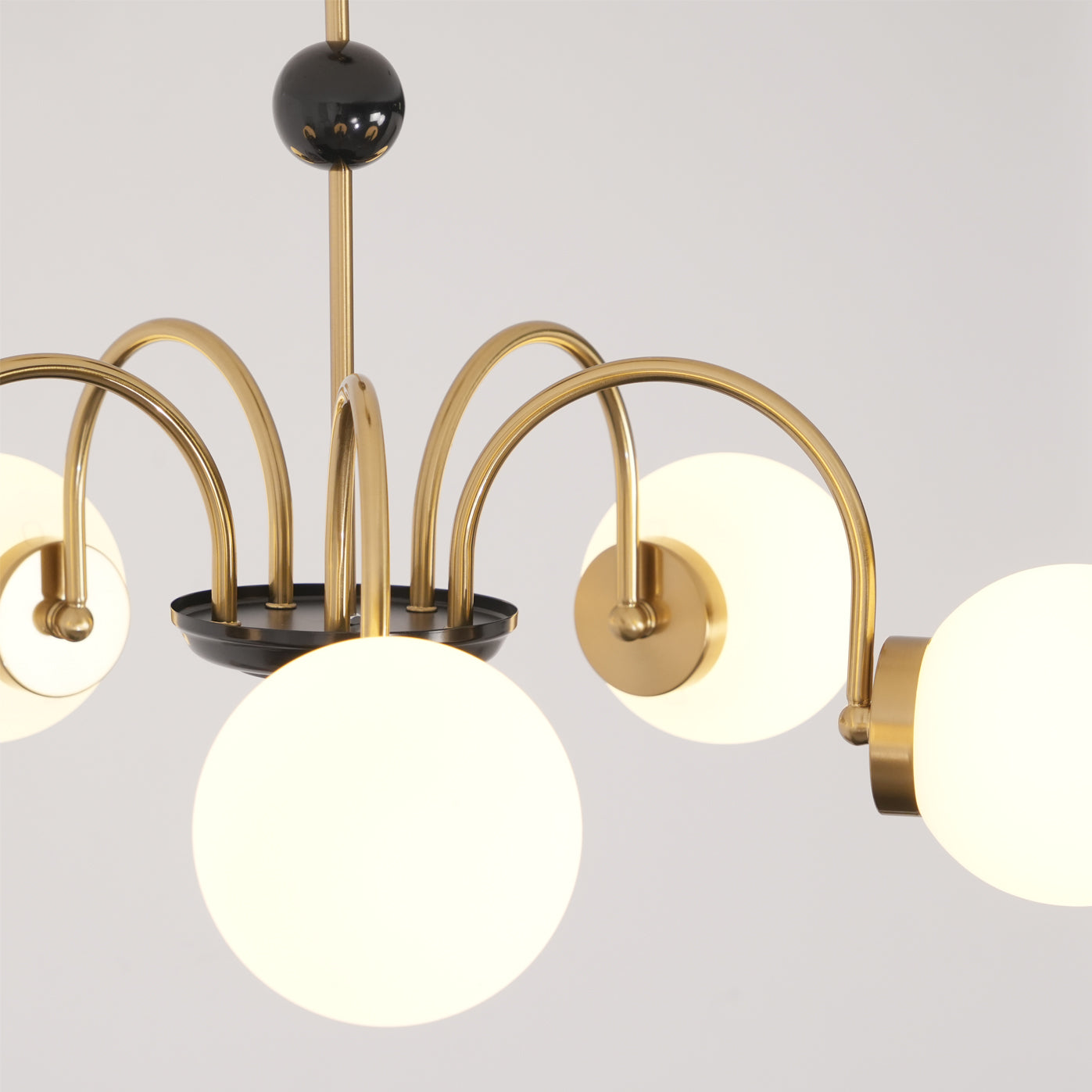 Chandelier Curved Arms Globe Shades Modern Retro Style Dining