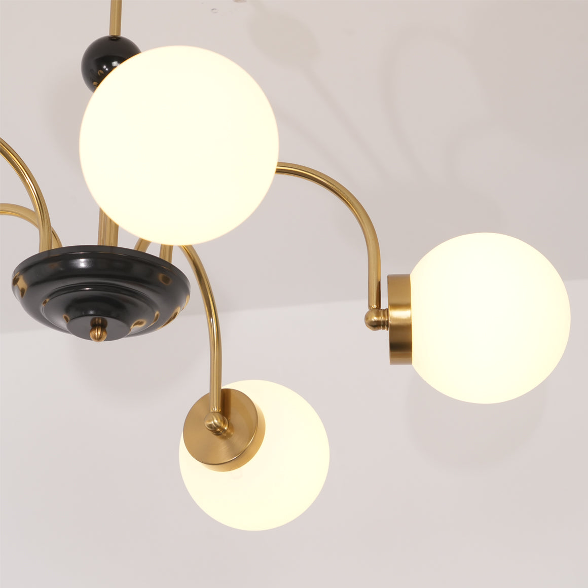 Chandelier Curved Arms Globe Shades Modern Retro Style Dining