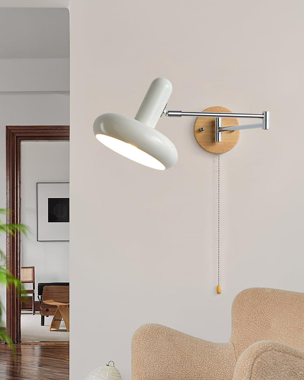 Wall Lamp Swivel Arm Rounded Shade Pull Chain Modern Retro