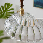 Valentina Modern LED Pendant Light Wooden Handle Metal Glass Bedroom