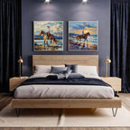 Dual Equestrian Coastal Diptych Vibrant Impasto