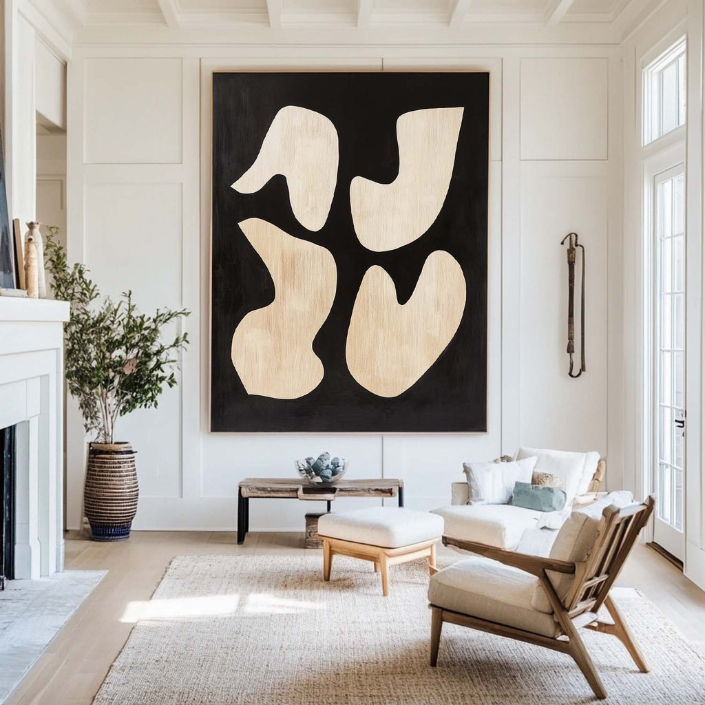 Organic Shape Black Warm Beige Oil Painting