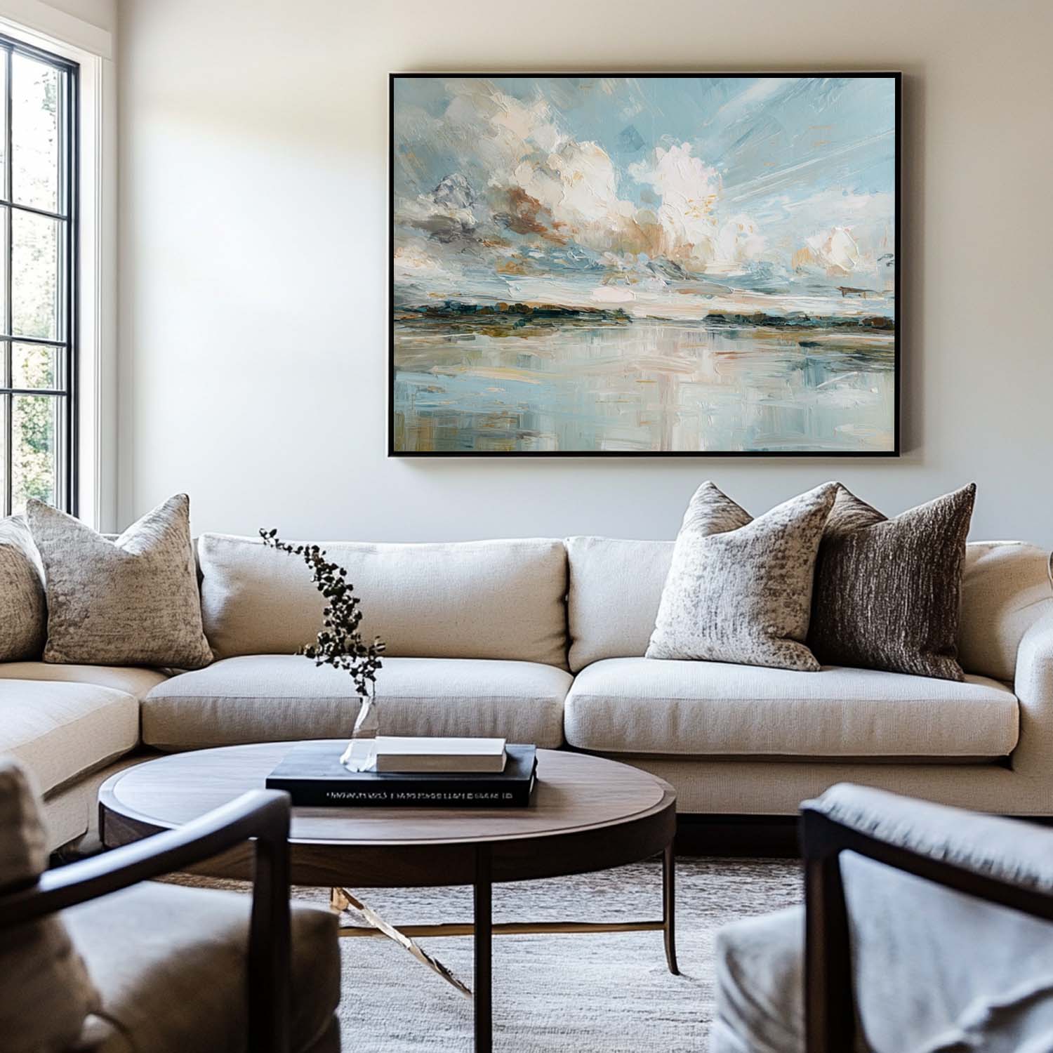 Textured Lake Cloudscape Oil Painting