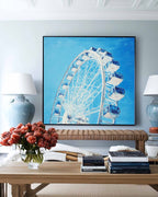 Blue Gondolas Vivid Sky-Blue Background Oil Painting