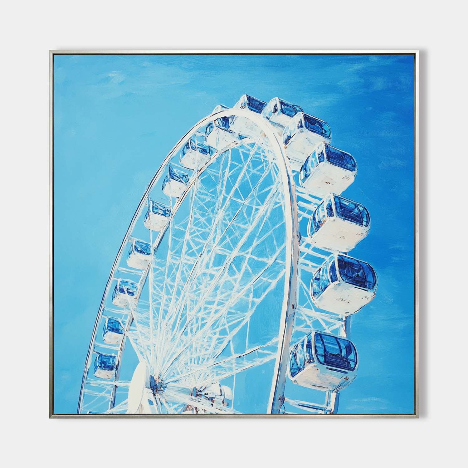 Blue Gondolas Vivid Sky-Blue Background Oil Painting