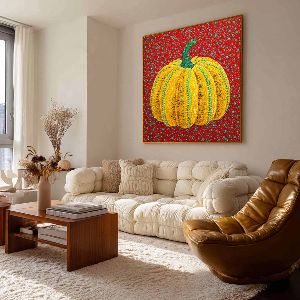 Dot Art Pumpkin Painting Vibrant Yellow and Red