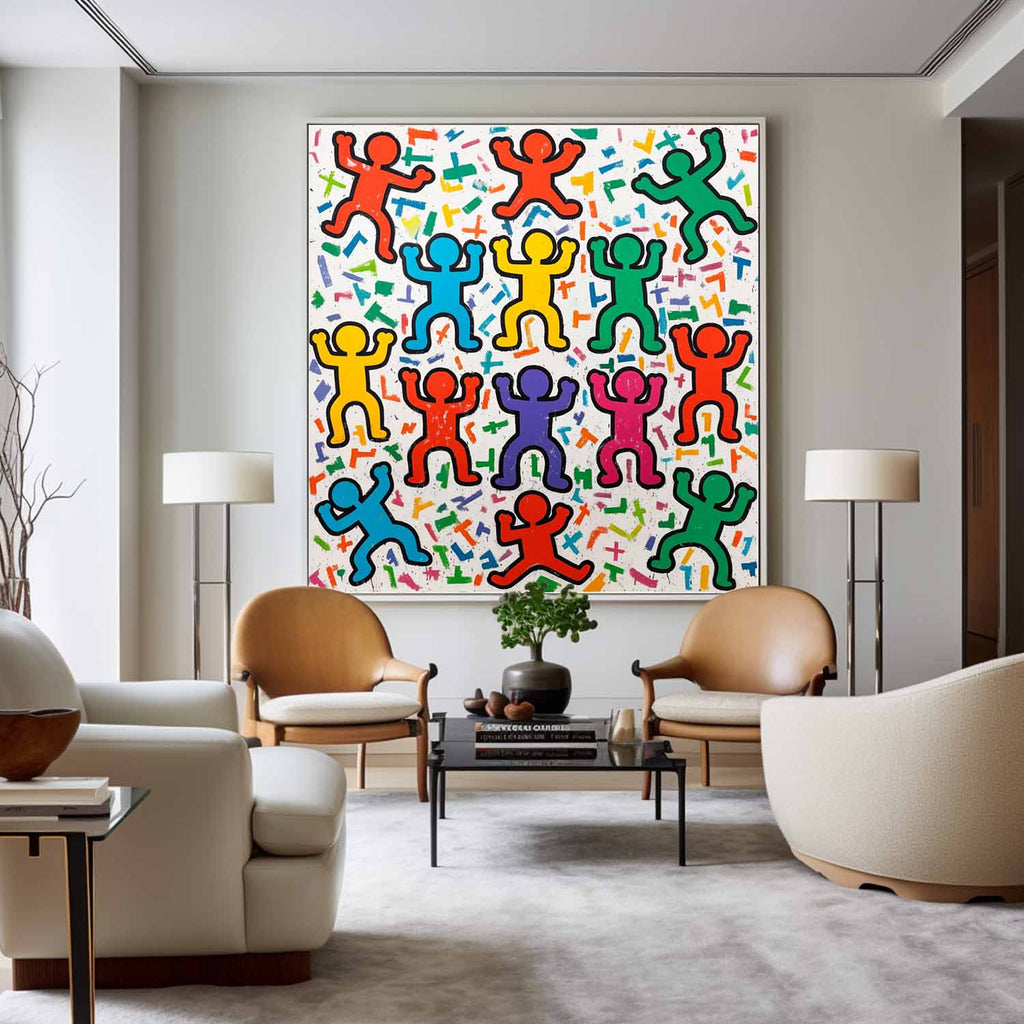 Pop Art Dancing Figures Colorful Celebration Oil Painting
