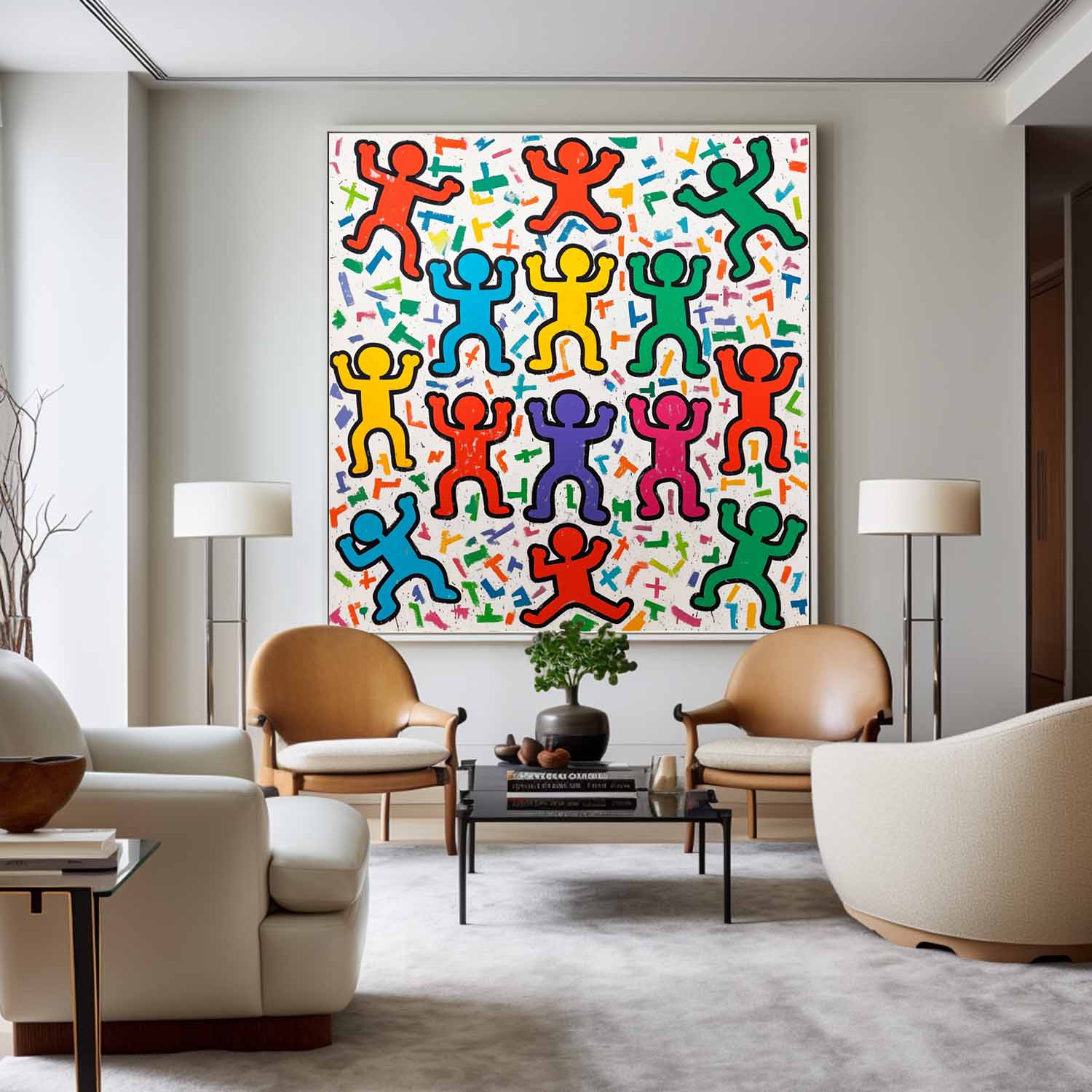 Pop Art Dancing Figures Colorful Celebration Oil Painting