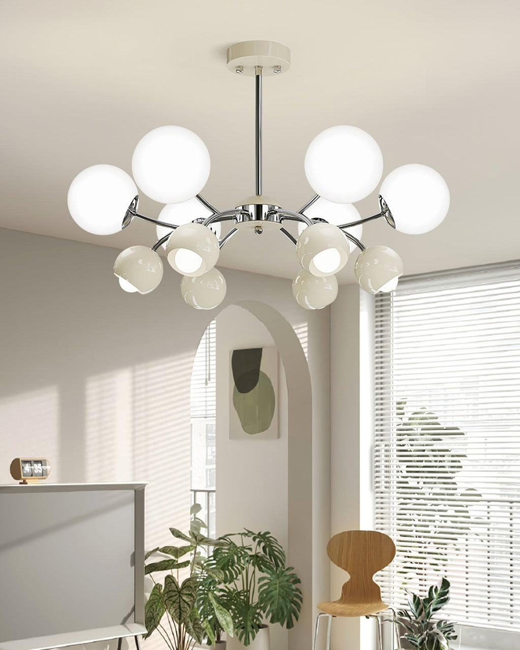 Chandelier Glass Metal Dome Petal Shades Minimalist Ambient Glow
