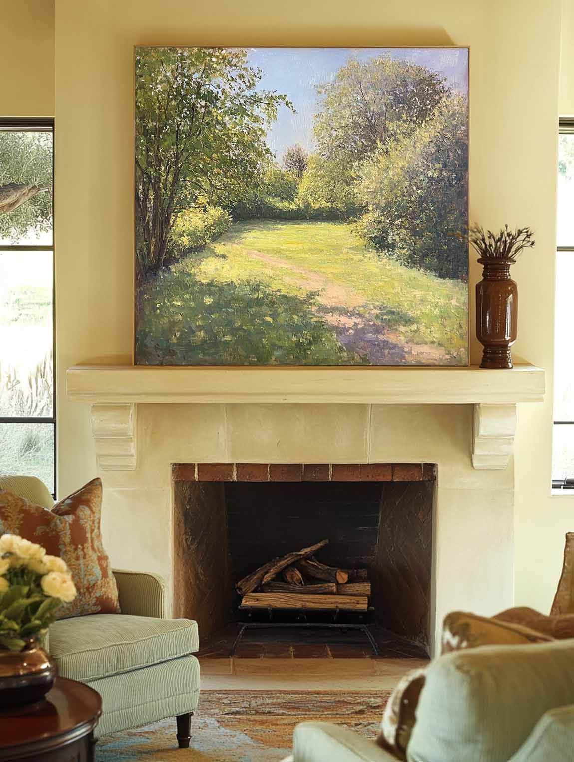 Impressionist Green Landscape Oil Painting