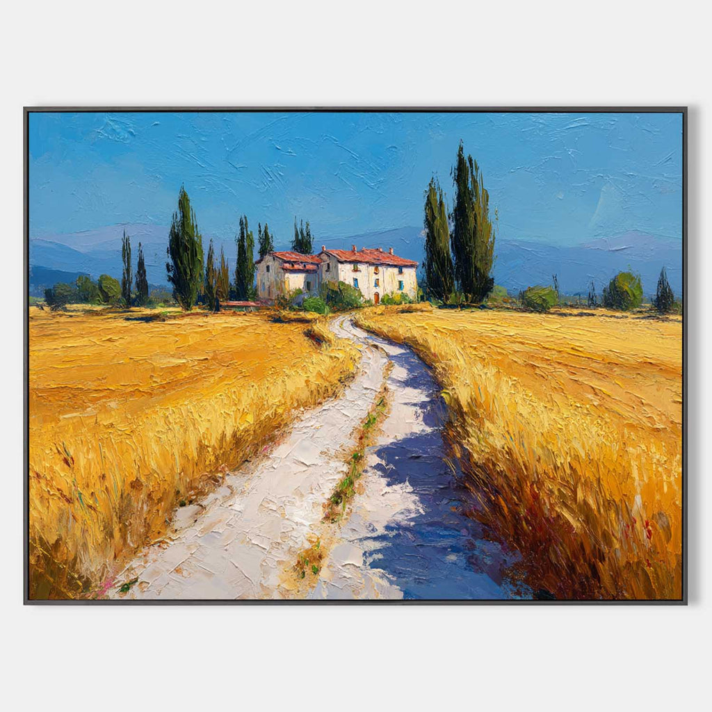 Tuscan Countryside Oil Painting Golden Wheat Fields