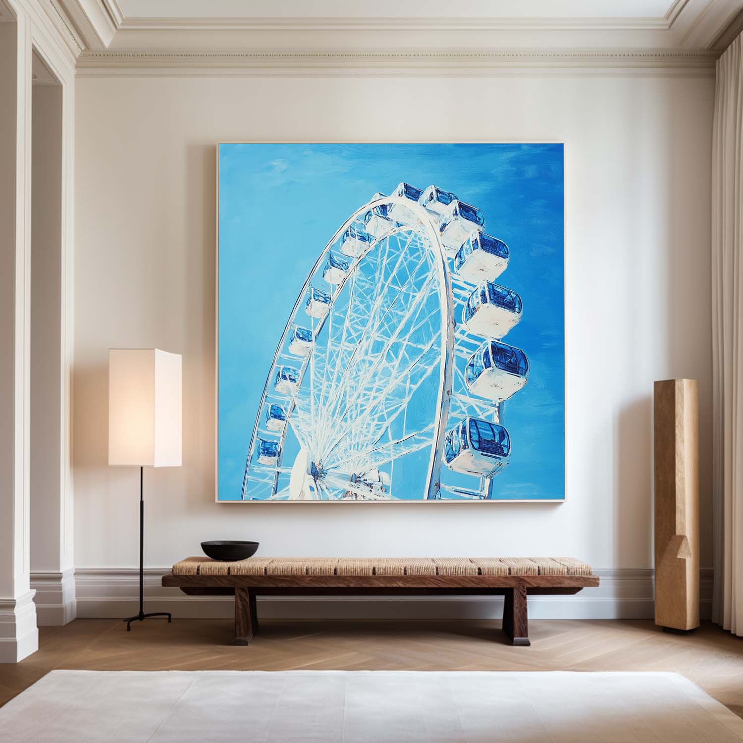 Blue Gondolas Vivid Sky-Blue Background Oil Painting