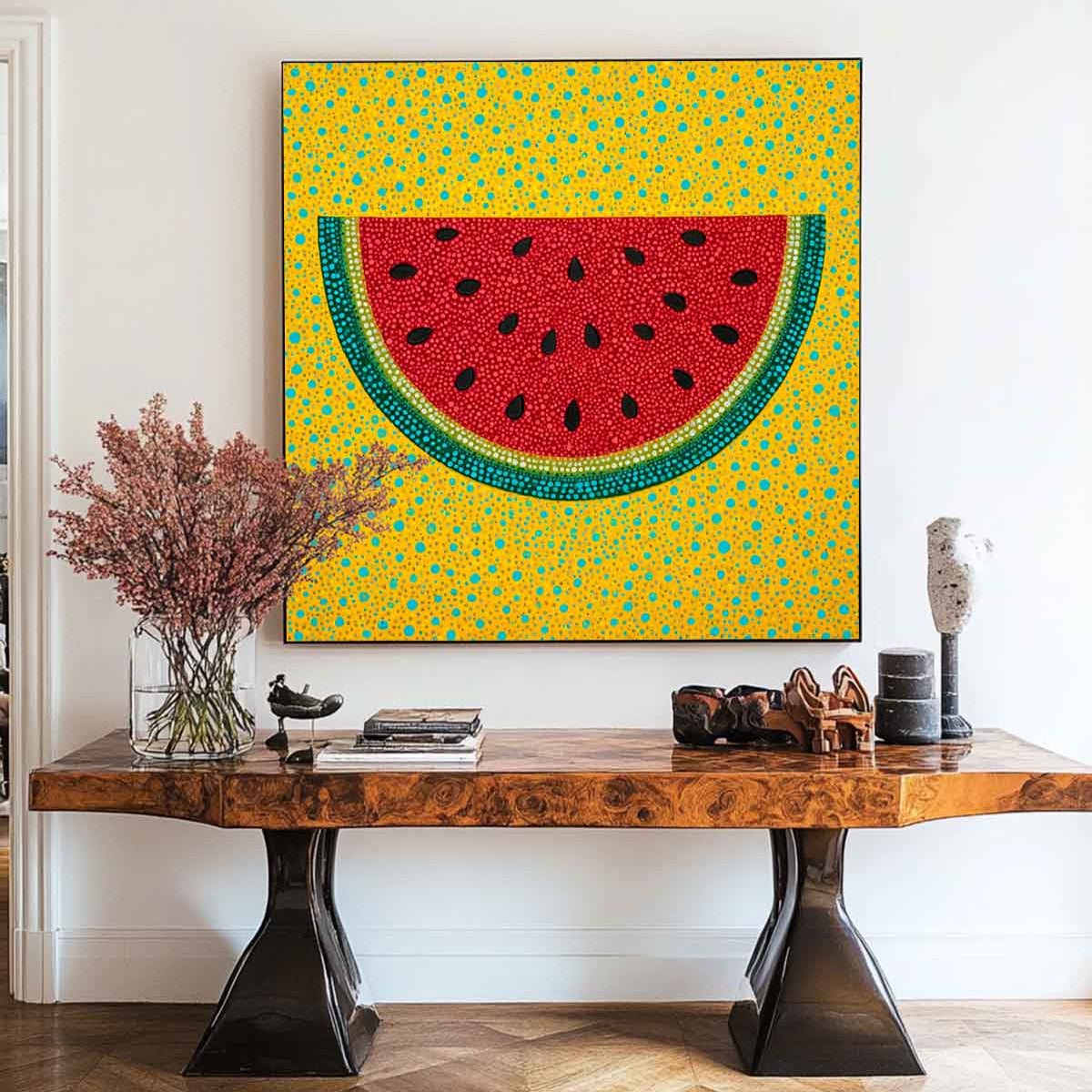 Dot Art Watermelon Slice Painting Vibrant